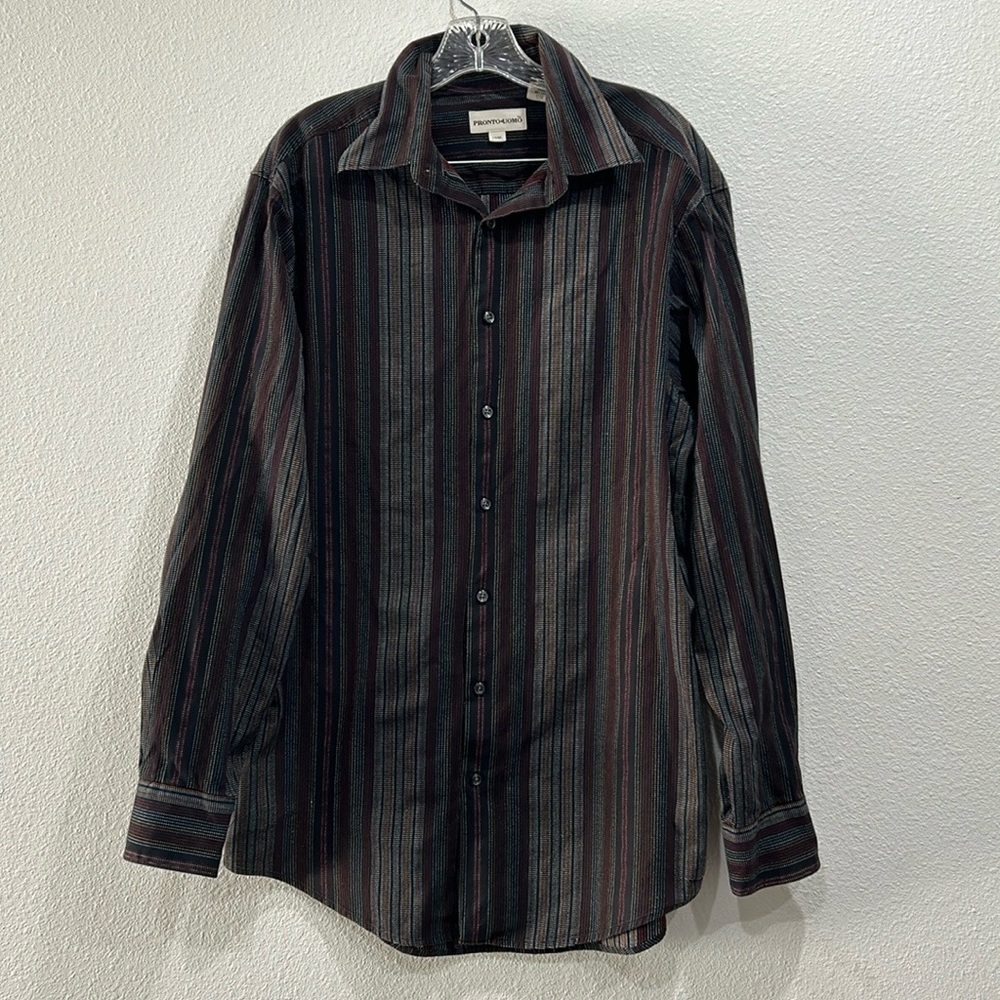 Pronto Uomo Mens Striped Button Down Long Sleeve Dress Shirt SZ Large
